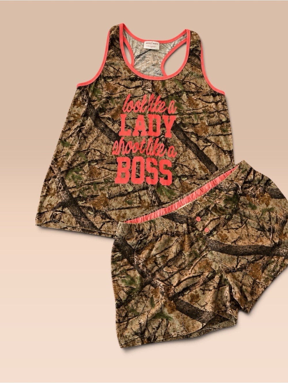 Camouflage Tank & Short Pajama Set with Pink Accents Size XL - Picture 2 of 5